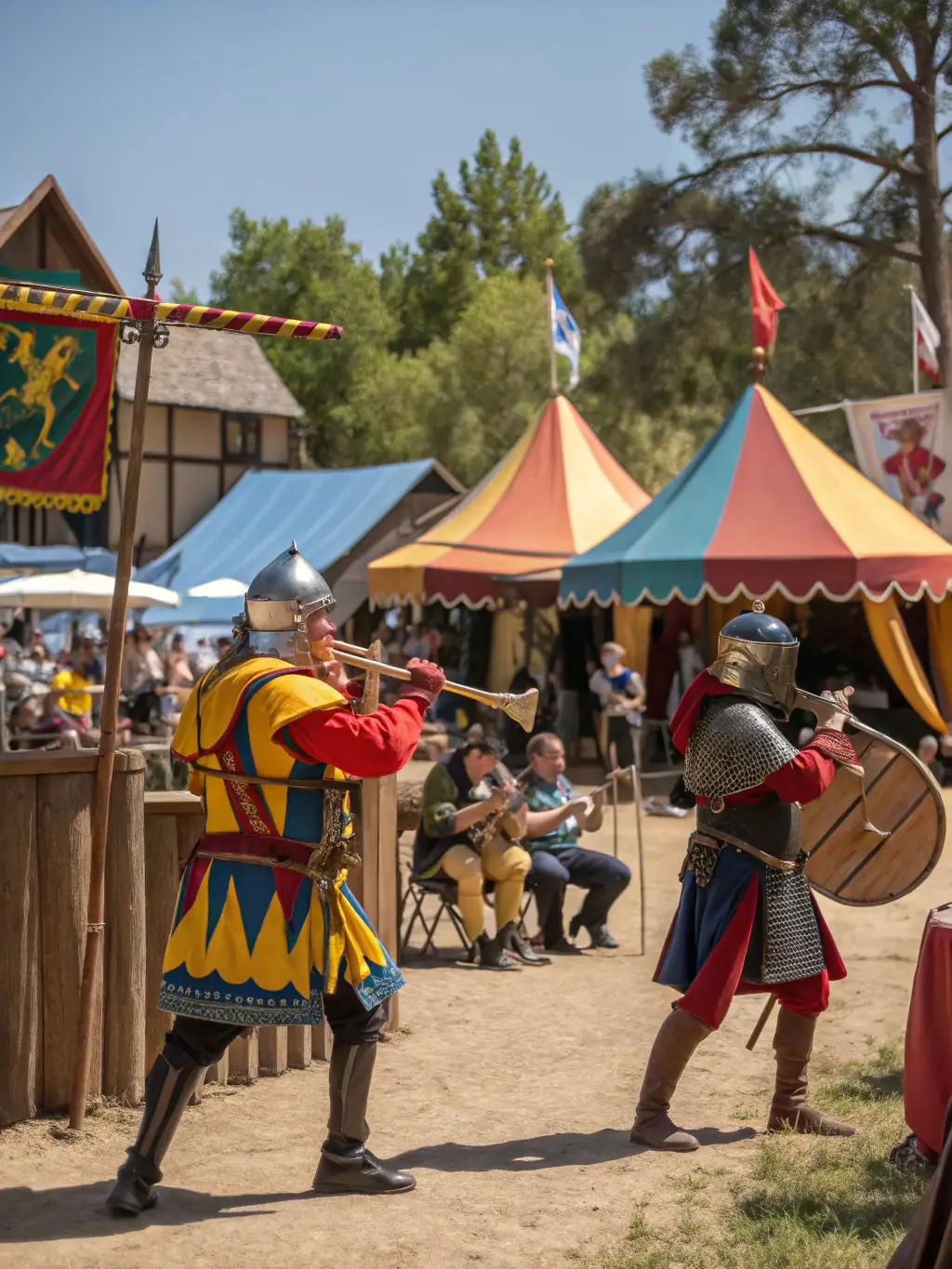 A vibrant image of a historical reenactment event at the Abbey, showcasing participants in period costumes demonstrating medieval crafts and daily life.